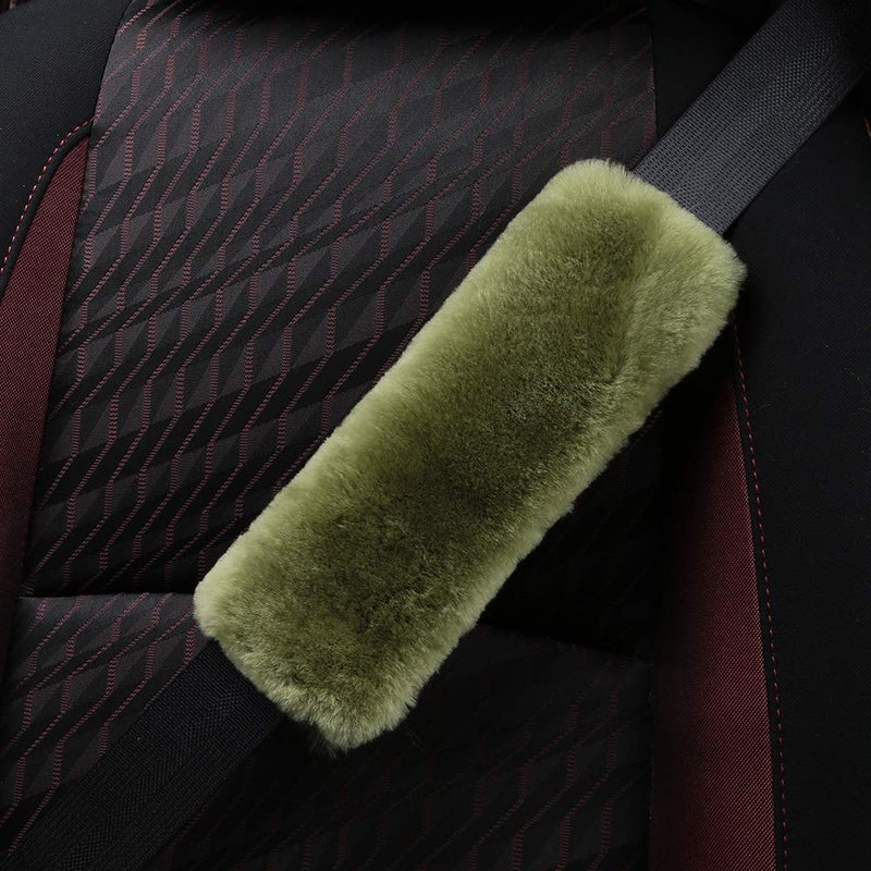 OGLAND 2 Pack Fluffy Car Seat Belt Cover Pad, Fuzzy Sheepskin Auto Should Seatbelt Pads for Women Adults Baby Kids Pet Neck Protector(Pea Green) - Image 3